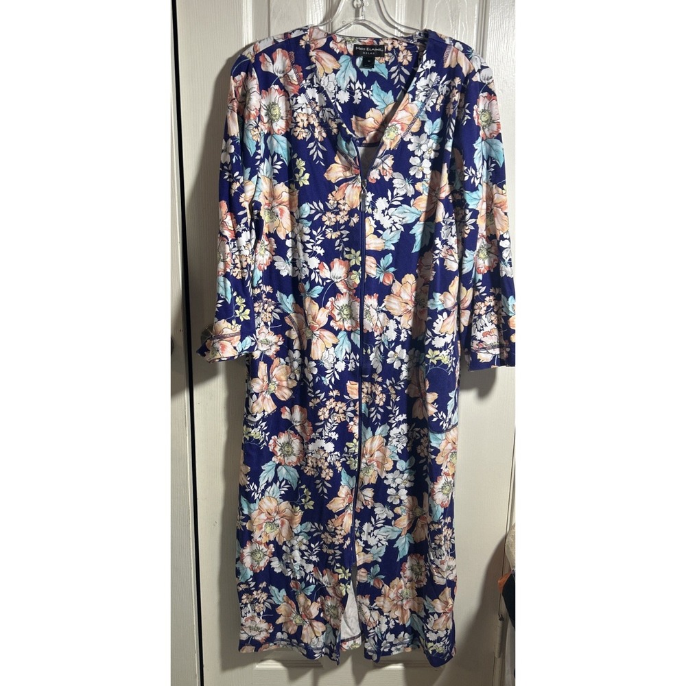 Miss Elaine SZ. M Relax Robe Full Zip Maxi 3/4 Sleeve Pockets Cute Comfy